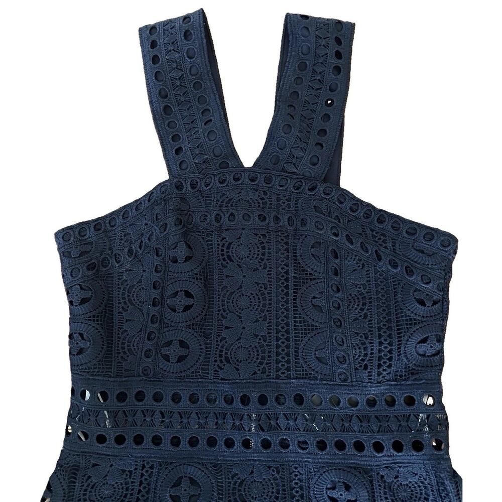 Lulus Navy Blue Crochet Halter Midi Dress Small Lace Cutout Zip Slimming Elegant - Picture 9 of 14
